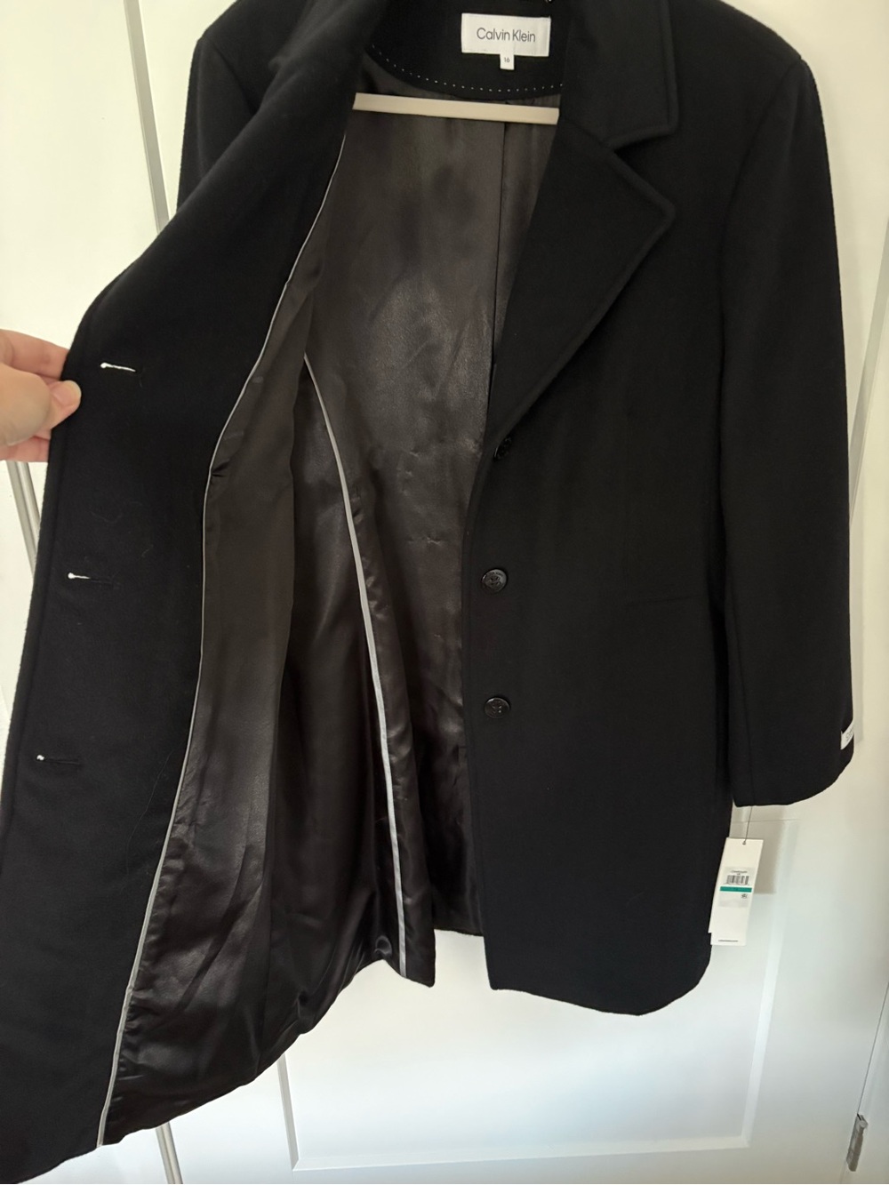 NWT-Calvin Klein Black Wool/Cashmere Single-Breasted Pea Coat - Picture 4 of 11